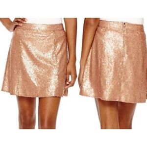 ~ NEW! Lg Sequin A-Line Miniskirt Blush Skater Mini Bronze Sparkly Lined Decree